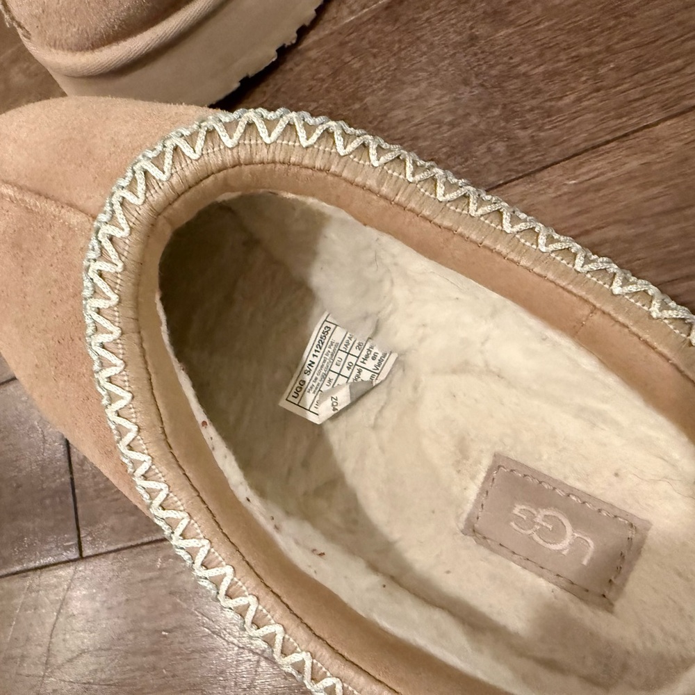 UGG TAZZ PLATFORM Sand/Blue Suede Cozy Slipper sz 9 - Picture 6 of 9